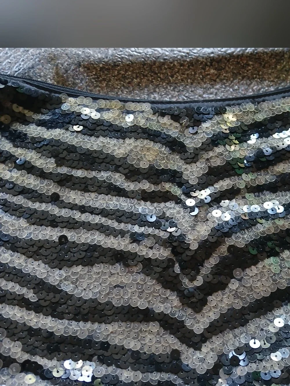 Le Sport Sac Sequin Zebra-Stripe Crescent Shoulder Bag - Black Silver